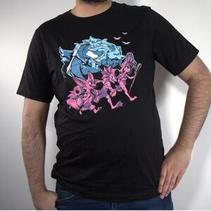 Black Tee with Blue and Pink Graphic
